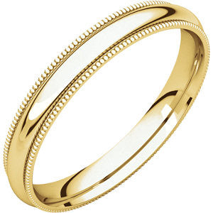 14K Yellow 3mm Milgrain Comfort Fit Band