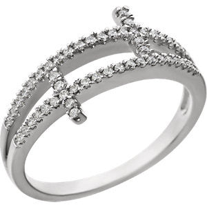 Sterling Silver Cubic Zirconia Sideways Cross Ring Size 6