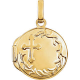 14K White Round Cross Locket