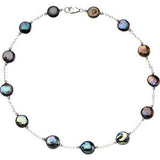 Sterling Silver Freshwater Cultured Black Coin Pearl 18" Necklace