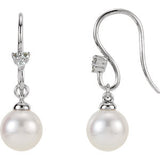 14K White .05 CTW Diamond and Freshwater Cultured Pearl Dangle Earrings