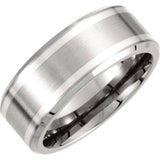 Titanium & Sterling Silver Inlay 9mm Beveled Edge Band Size 8