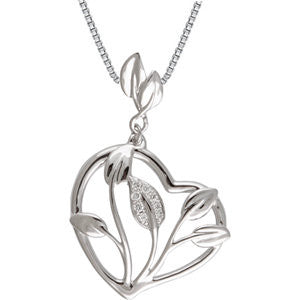 14K White .05 CTW Diamond 18" Necklace with Leaf Design