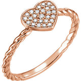 14K White 1/8 CTW Diamond Heart Rope Ring