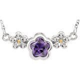 Sterling Silver PURPLE Cubic Zirconia BFlower&trade; 15-17" Necklace with Box