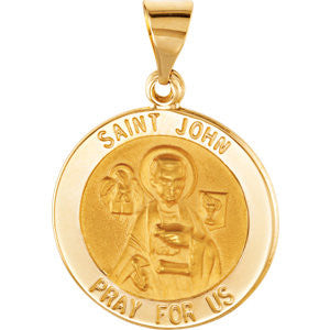 14K Yellow 15mm Round Hollow St. John Medal