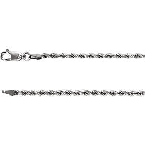 14K White 2.4mm Diamond Cut Rope 24" Chain