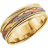 14K Yellow, White & Rose 7mm Hand-Woven Band Size 10