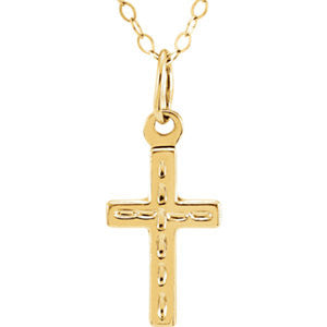 14K Yellow Cross 15" Youth Necklace