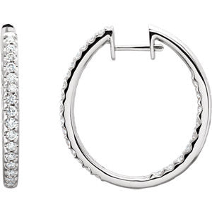 14K White 1 CTW Diamond Hinged Inside-Outside Hoop Earrings