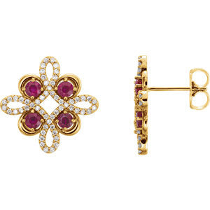 14K Yellow Ruby & 1/4 CTW Diamond Earrings