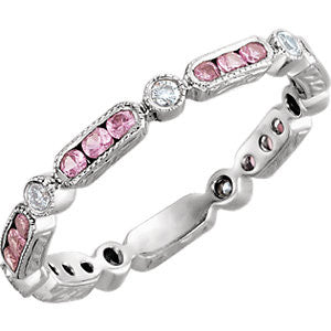 14K White Pink Sapphire & 1/10CTW Diamond Eternity Band Size 5