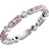 14K White Pink Sapphire & 1/10CTW Diamond Eternity Band Size 5