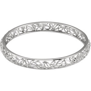 Sterling Silver 8.8mm Textured Bark Bangle 8" Bracelet