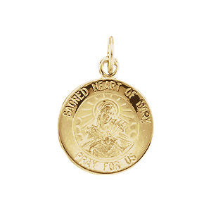 14K Yellow 15mm Sacred Heart of Mary Medal