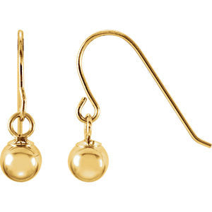 14K Yellow 15x4mm Youth Bishop Hook Ball Earrings