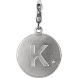 Sterling Silver Block Initial "J" Disc Charm with .005 CTW Diamond Accent