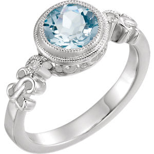 14K White Aquamarine & .02 CTW Diamond Ring