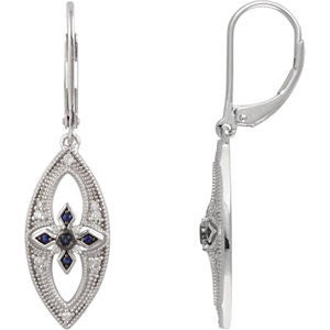 Sterling Silver Sapphire & 1-6 CTW Diamond Lever Back Earrings