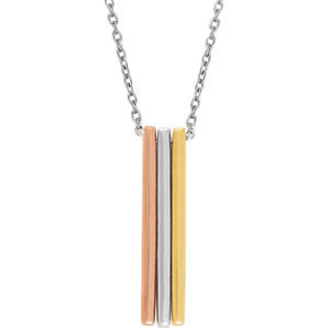 14K White, Rose & Yellow Triple Bar Necklace