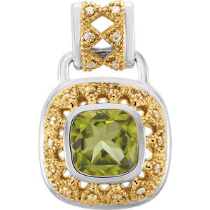 Sterling Silver & 14K Yellow Peridot & 1-8 CTW Diamond Pendant