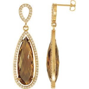 14K Yellow Honey Quartz & 3-4 CTW Diamond Earrings