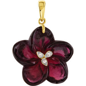 14K Yellow Brazilian Garnet & Diamond Flower Pendant