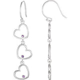 Amethyst Triple Heart Dangle Earrings