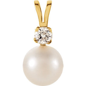 14K Yellow Akoya Cultured Pearl & .10 CTW Diamond Pendant