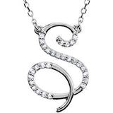 14K White Letter "K" 1-6 CTW Diamond Initial 17" Necklace