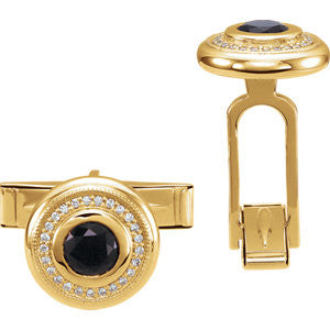 14K Yellow Men's Onyx & Diamond Cuff Links