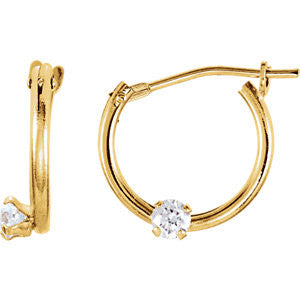 14K Yellow Youth Cubic Zirconia Hoop Earrings