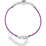 Sterling Silver BFlower&trade; Purple CZ 6.5-7.5" Nylon Bracelet