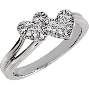 Sterling Silver Cubic Zirconia Double Heart Ring Size 6