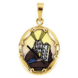 14K Yellow 13x10mm Moses Hand-Painted Porcelain Medal