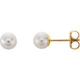 14K Yellow 4mm White Akoya Cultured Pearl Earrings