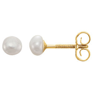 14K Yellow Button Pearl Earrings