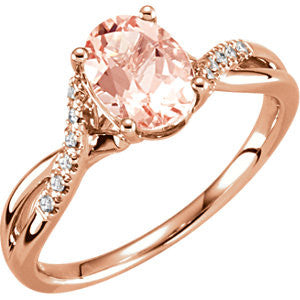 14K Rose Morganite & .08 CTW Diamond Ring Size 7