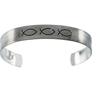 Sterling Silver 9.5mm Antiqued Ichthus Cuff Bracelet