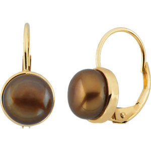 14K Yellow Freshwater Dyed Chocolate Pearl Earrings