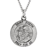 Sterling Silver 25mm Round St. Joseph Medal 24" Necklace