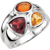 Sterling Silver Mozambique Garnet, Madeira Citrine & Citrine Ring Size 7