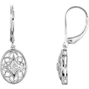 Sterling Silver .06 CTW Diamond Lever Back Earrings