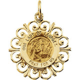 14K Yellow 18.5mm Round Our Lady of Lourdes Medal