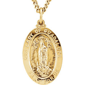 24K Gold Plated 26.32x16.3mm Our Lady of Guadalupe Medal  24" Necklace