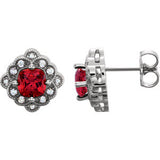 14K White Chatham® Created Ruby & 1/10 CTW Diamond Earrings