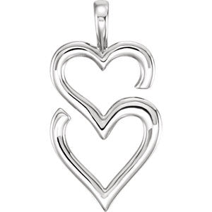 14K White Double Heart Pendant