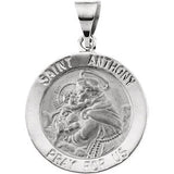 14K White 18.25mm Hollow Round St. Anthony Medal