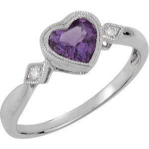 14K White Amethyst & .02 CTW Diamond Ring