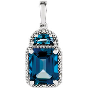 14K White London Blue Topaz & .03 CTW Diamond Pendant